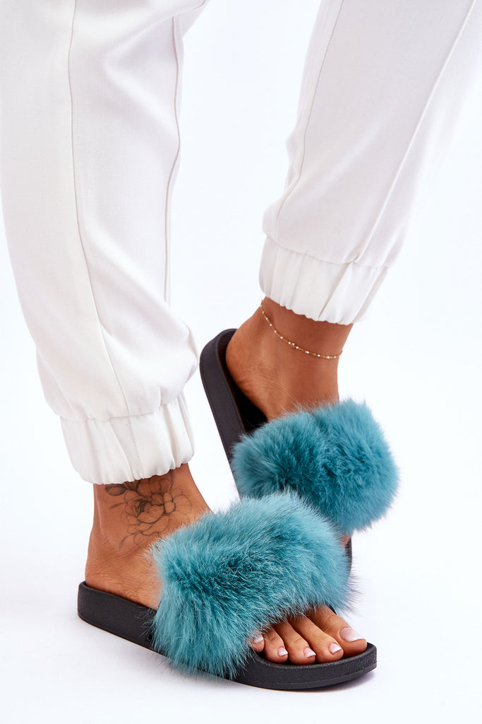 Šlepetės With Fur Turquoise Lucrece